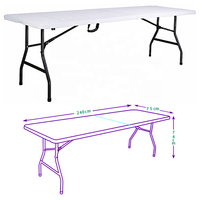 Événement temporaire 2.4 m largeur pliable en deux HDPE Table blanche 12 personnes possible Camping jardin banquet extérieur cadre en acier en poudre