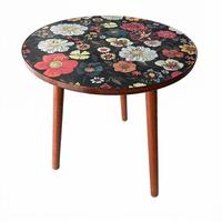 Petite table basse ronde Mandala Border en bois, table d'appoint décorative moderne pour salon, chambre, bureau à domicile