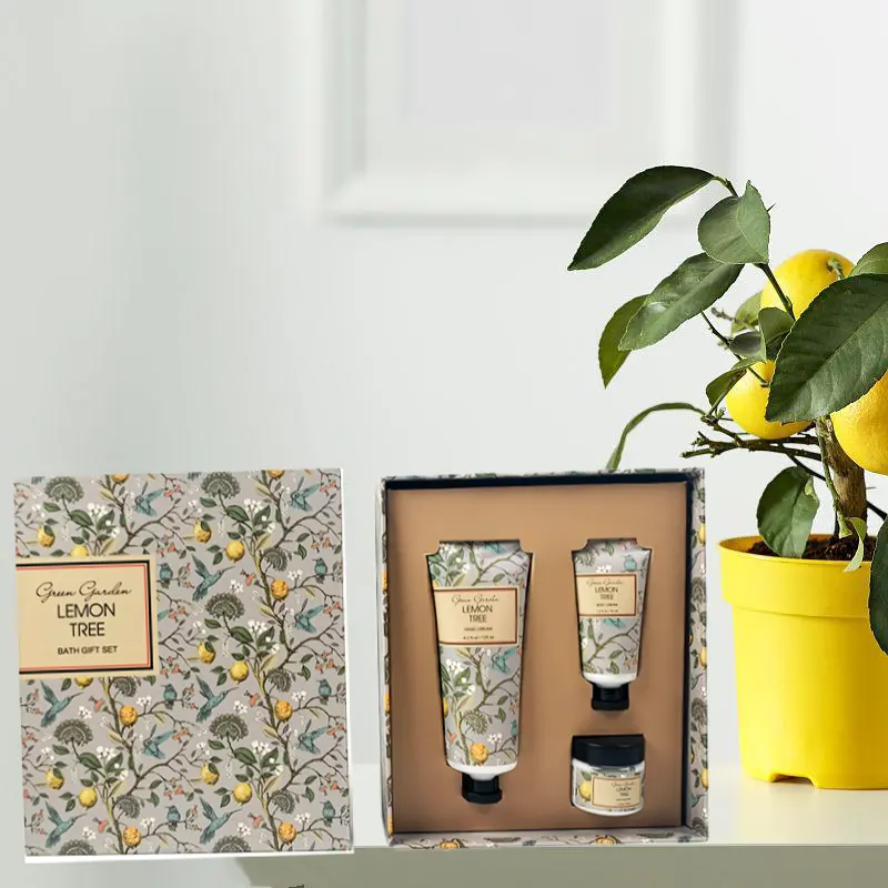 Luxuoso 3 Pieces Natural Organic Plant Hidratante Body Butter Bodycare Set para Mulheres Embalagem Gift Box Hand Cream