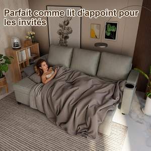 Canapé d'angle modulable 3 places avec lit, rangement intégré, porte-gobelets, tissu éponge, design moderne, salon, anthracite - Product Image 5