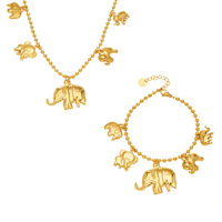Ensemble collier et bracelet avec pendentif éléphant tendance, chaîne à billes en acier inoxydable