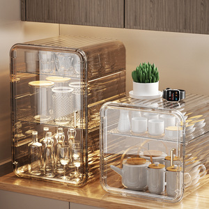 Clear Acrylic <b>Cup</b> Storage Organizer With Lid For Kitchen Desk <b>Tea</b> Coffee Mug Glass Holder Rectangular Standing Type - Product Image 2