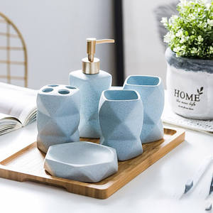 Set di accessori per il bagno della casa dell'hotel rosa opaco nordico all'ingrosso all'ingrosso Set da bagno in ceramica a buon mercato - Product Image 2