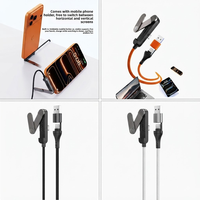 Câble de charge ultra-rapide 65W 2-en-1 avec support pliable multi-angle réglable USB/Type-C, conception triple pliage pour téléphones et tablettes