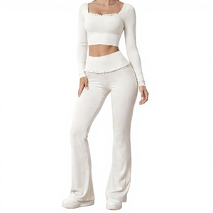 <b>Women</b> Seamless Yoga Set Two Piece Activewear High Waist <b>Leggings</b> Square Neck <b>Crop</b> Top Long Sleeve Jacket - Product Image 1