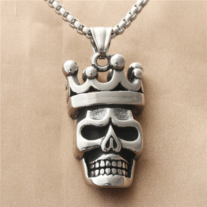 Skull <b>Crown</b> Pendant Stainless Steel Men's Necklace Retro Geometric Design 190143 - Product Image 1