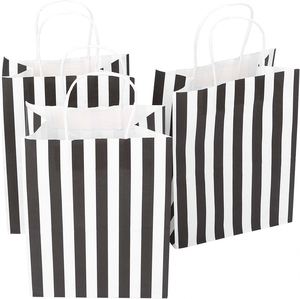 Custom Ruihe Brand Black <b>White</b> Striped Recycled Kraft Paper <b>Bag</b> Handles for Christmas Party Favors Shopping Goodie Flexographic - Product Image 1