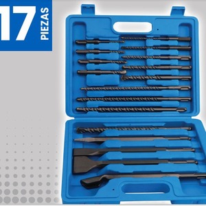Jeu de 17/13/12/10/7 pièces de burins pour marteau perforateur avec tête de coupe en alliage YG8C, coffret combiné en plastique/aluminium/fer - Product Image 1