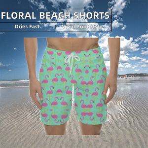 Pantalones Cortos Deportivos de Punto para Hombre, con Cordón Elástico, Estampado 3D de Flamencos y Flores, Impresión Digital Completa, Secado Rápido, Ecológicos, Casuales - Product Image 2