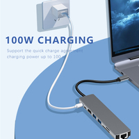 Station d'accueil multifonction 8-en-1 Type C HDTV 4K USB 3.0 RJ45 Réseau 1000M Lecteur de cartes TF SD pour Ordinateur Portable Téléphone Mobile