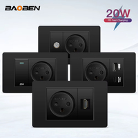BAOBEN Prise murale USB Type C à charge rapide, ignifuge, conforme aux normes israéliennes, interrupteur d'éclairage, TV satellite, Tel CAT5 CAT6