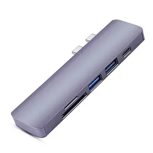 2019 penjualan terbaik Hub USB ganda 5 port USB 3.0 dengan USB 3.0*2 + SD + TF + Thunderbolt3 untuk Aksesori