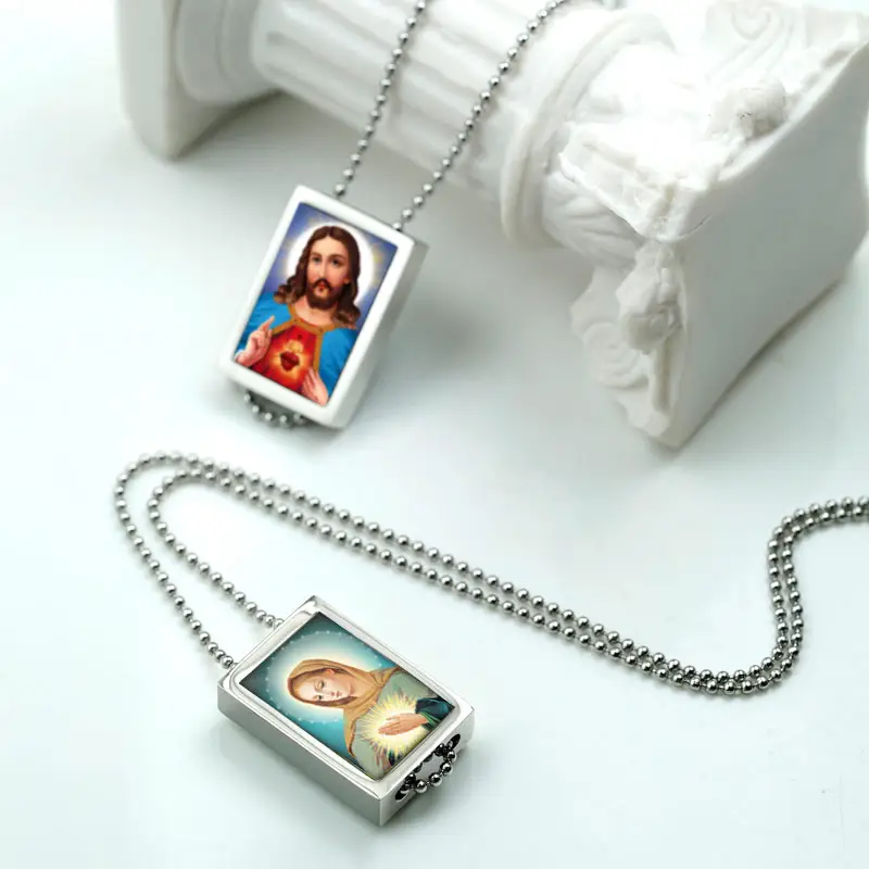 Customize Pictures Pendant Catholic Christian Jesus Necklace Personalized Photo Faith Cross Necklace