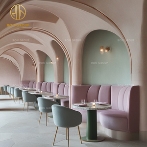 طقم أثاث عصري رومانسي بتصميم منحني من المخمل الأرجواني لمقاهي ومطاعم، يتضمن أريكة وطاولة وكراسي ومقاعد كابينة - Product Image 4