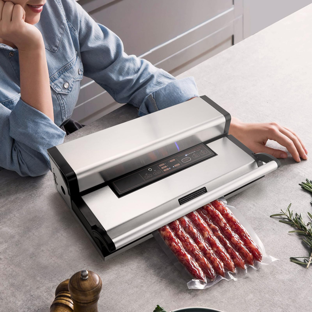 Electric Stainless Steel Vacuum Sealer Machine 95Kpa 350W Dual Pump Dual Sealing for Dry Moist Food Storage Household Use