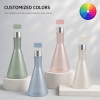 Flacon en PET de 300 ml de style Erlenmeyer, givré, conique, pour lotion hydratante, avec bouchon en aluminium argenté