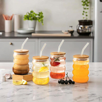 Gobelet à boisson en verre de forme irrégulière moderne et créatif, en verre borosilicate de haute qualité, avec couvercle en bambou et paille, pour cola, jus, café, 350 ml, 500 ml