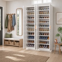 Meuble à chaussures haut avec 10 étagères, grand espace de rangement, profondeur 32 cm, convient aux chaussures de grande taille, design stable sur pied pour salle à manger