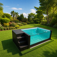 Piscines conteneurs autoportantes en fibre de verre sur mesure avec jacuzzi et terrasse WPC pour villa et jardin
