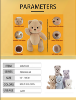Peluche Ours en Peluche Super Douce avec Rembourrage en Coton PP, Technique Lavée, Personnalisable, Idéale pour Anniversaire