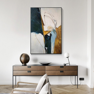 <span class=keywords><strong>Peinture</strong></span> à l'huile abstraite bleu <span class=keywords><strong>marine</strong></span> et marron sur toile, décoration murale moderne aux tons terreux - Product Image 5