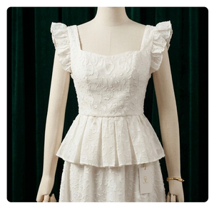 Traje a juego de chifón texturizado personalizado para mujer, blusa peplum con cuello cuadrado y dobladillo con volantes, falda larga fluida de cintura alta para verano - Product Image 1