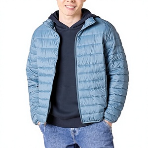 US Size Custom Mens Blue Hooded Puffer Jacket Heavy Duty Zipper Lightweight Winter <b>Bubble</b> <b>Coat</b> - Product Image 1