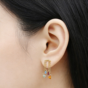 Boucles d'oreilles pendantes longues à pompon en alliage de titane G23, serti à griffes, bijoux de fête, piercing tendance pour femme - Product Image 3