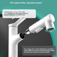 Robinet de lavabo de salle de bain extractible et pivotant, tout en cuivre, chaud et froid, à poser sur le comptoir, avec valve en céramique, moderne et minimaliste, 1 poignée