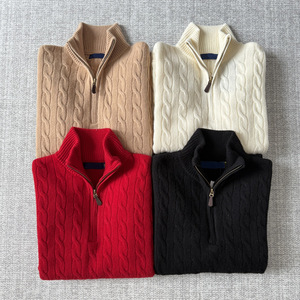 Suéter de punto trenzado de lana y cachemira de alta calidad con media cremallera, para hombre y mujer, invierno, con bordado 1:1 de potro, escanea el código. - Product Image 1