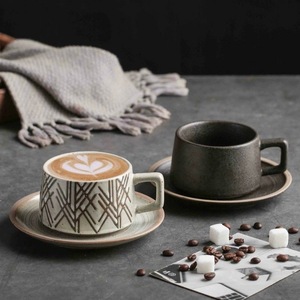 Tasses à café et à thé rétro de style japonais avec logo personnalisé, tasses à expresso, sous-verres en céramique, soucoupes, ensembles de tasses à thé en céramique - Product Image 4