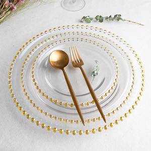 Transparent Silver <strong>Beaded</strong> <strong>Charger</strong> <strong>Plates</strong>,Gold Rim Glass Wedding Dishes Set - Product Image 2