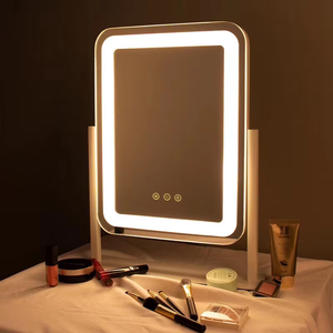 <span class=keywords><strong>Espejo</strong></span> de tocador LED estilo circular, rotación de 360 grados, mesa de maquillaje de escritorio, acabado de Metal de vidrio, silicona táctil cuadrada - Product Image 3