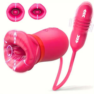 Vibratore a forma di rosa con bocca grande per succhiare e morbidire, stimolazione clitoridea, capezzoli, anale, lingua, dildo vibrante per punto G, per donne - Product Image 1