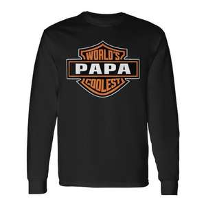 T-shirt pour adulte à manches longues et col rond imprimé en sérigraphie « Worlds Coolest Papa », cadeau pour la fête des pères - Product Image 1