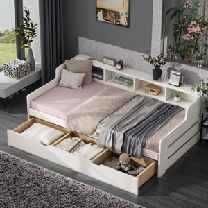 Customized Modern European Solid Wood White Children's <strong>Day</strong> <strong>Bed</strong> Frame <strong>with</strong> 3 <strong>Drawers</strong> for Kids Bedroom Furniture Hotels Apartments - Product Image 2