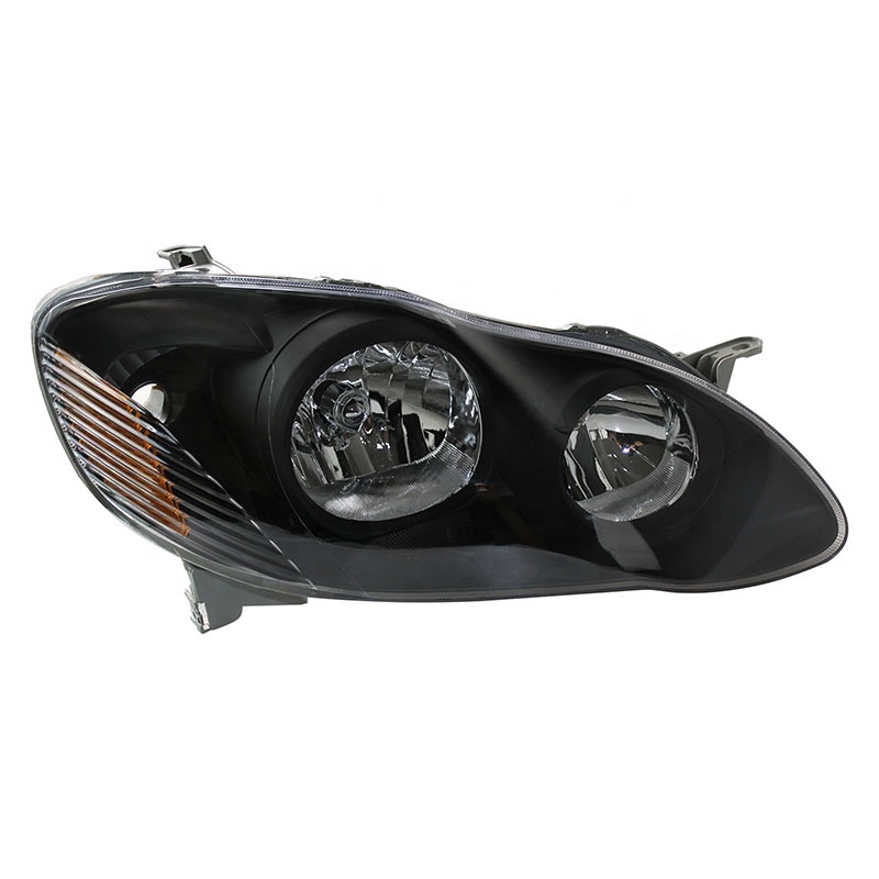 Pair Of Black Halogen Headlights For 2003-2008 Toyota Corolla - Direct Replacement Headlamps