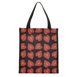 Hawaii Red Anthurium Print Nylon Custom logo Picnic Thermal Velcro Lunch Insulated Cooler Bag Reusable Lunch Tote with Handle - Product Image 2