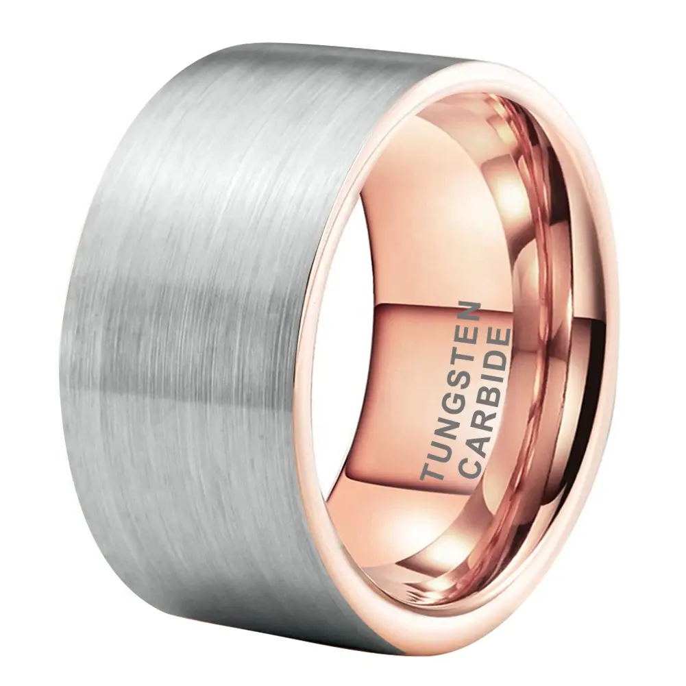 Coolstyle Jewelry 12mm Wholesale Silver Brushed Rose Gold Tungsten Carbide Ring for Men Women Fashion Engagement Wedding Band