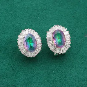 Amazing rainbow zircon clip earings jewellery for women wedding silver jewelry wholesale ladies jewelry earring custom jewelry