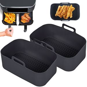 2 unidades de accesorios de silicona reutilizables sin BPA de grado alimenticio para freidora de aire, insertos rectangulares para bandeja de horno y cesta de cocción - Product Image 1
