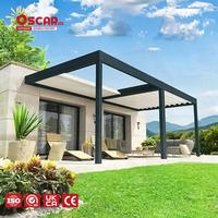 Gazebo extérieur 3x3m à double toit avec motif feuille, pergola rétractable pour jardin, patio et pique-nique