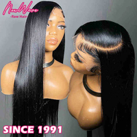 Perruques longues en cheveux indiens vierges avec base sans colle en dentelle, cuticules alignées, marque NewWave, pour femmes noires