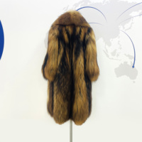 Manteau long en fourrure de raton laveur de style russe - Manteau d'hiver épais et résistant pour femmes en fourrure véritable