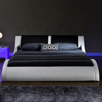 Lit LED Willsoon Moderne Rembourré en Cuir, Taille Queen/King, avec Lumière LED et Cadre de Lit Ondulé pour Chambre à Coucher