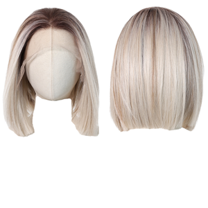 Peluca Bob de Encaje Frontal con Base de Seda 13x6 Future Fiber, Gris Plateado, Alta Calidad, 150% de Densidad, Resistente al Calor, Cabello Corto Liso y Suave - Product Image 1