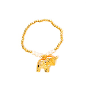 Fashion <b>Beaded</b> <b>Bracelet</b> 316L Stainless Steel PVD <b>Gold</b> Plating Elephant Charm Sustainable Resistant Jewelry - Product Image 2
