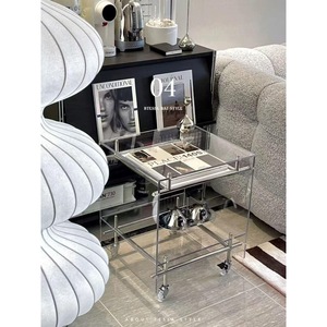 Acrylic Trolley Coffee <b>Table</b> Stainless Steel Frame Mobile <b>Storage</b> <b>Side</b> <b>Table</b> Minimalist Design Living Room Furniture - Product Image 2