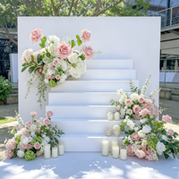 Arrangement floral artificiel rose, blanc et vert fait main Y-053, décoration florale pour centre de table de mariage en extérieur