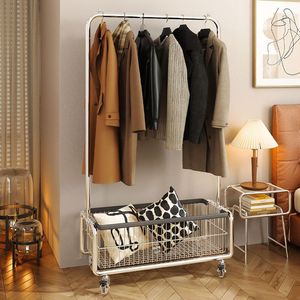 Mobile Clothes <b>Rack</b> Rectangle Standing Type With Basket <b>Drying</b> <b>Rack</b> For Bedroom Household Use - Product Image 4